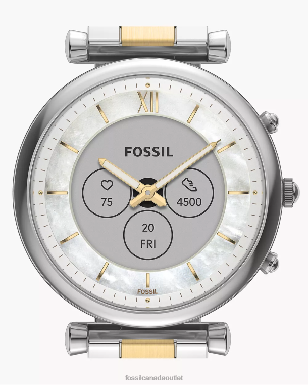 Fossil Watch Women Two-Tone Carlie Gen 6 Hybrid Smartwatch Stainless Steel D2VPL12