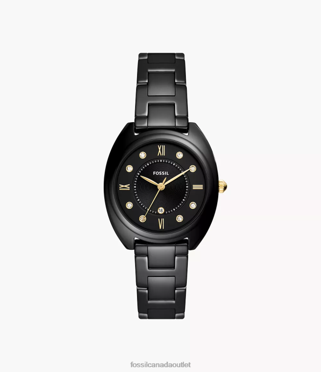 Fossil Watch Women Black Gabby Three-Hand Date Stainless Steel and Ceramic Watch D2VPL83