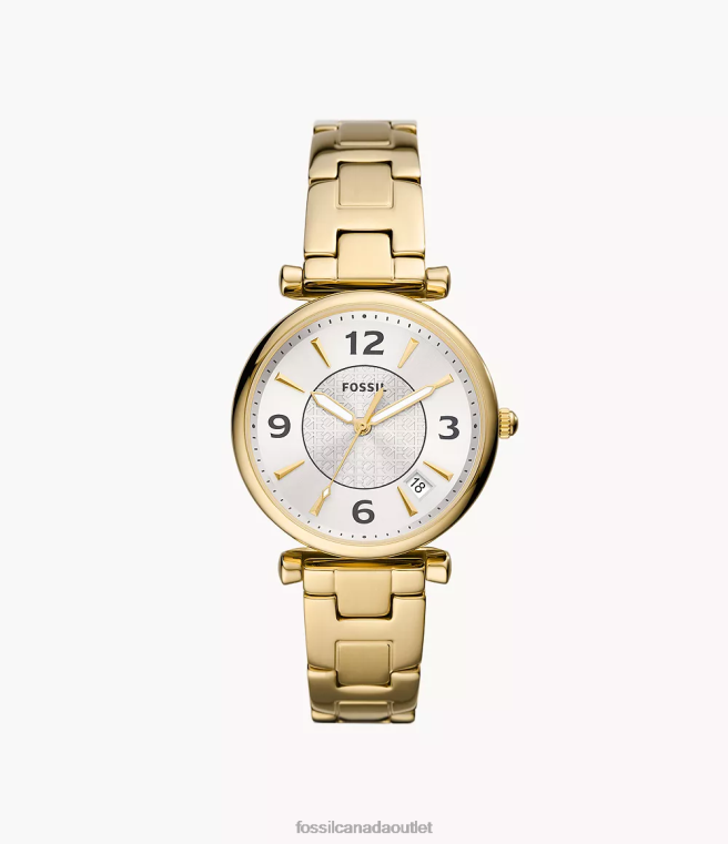 Fossil Watch Women Gold-Tone Carlie Three-Hand Date Stainless Steel Watch D2VPL76
