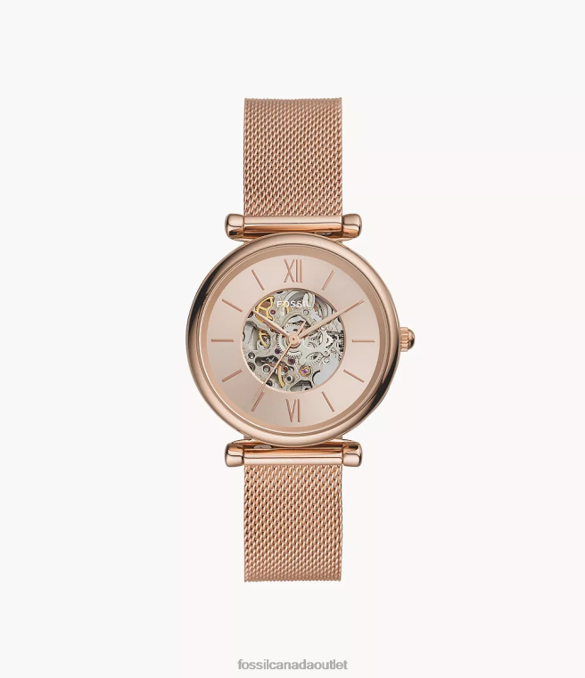Fossil Watch Women Rose Gold-Tone Carlie Automatic Stainless Steel Mesh Watch D2VPL112