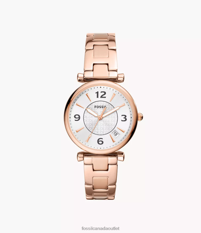 Fossil Watch Women Rose Gold-Tone Carlie Three-Hand Date Stainless Steel Watch D2VPL77