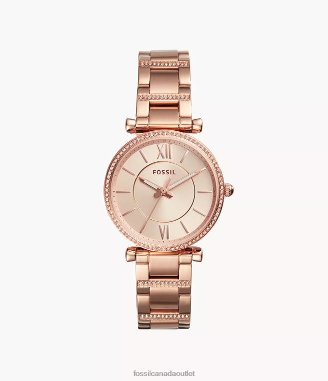Fossil Watch Women Rose Gold-Tone Carlie Three-Hand Stainless Steel Watch D2VPL113
