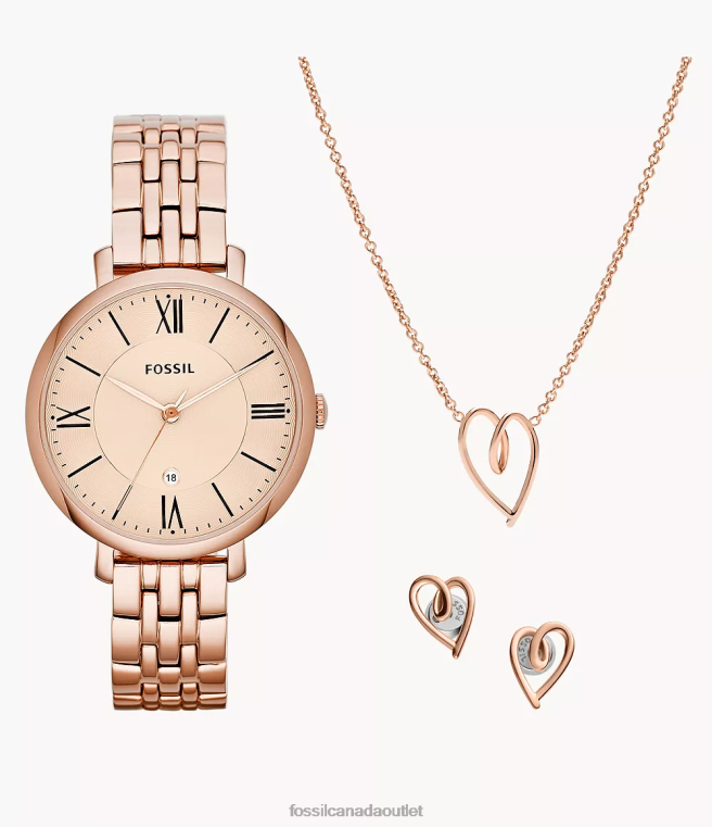 Fossil Watch Women Rose Gold-Tone Jacqueline Three-Hand Date Stainless Steel Watch and Jewelry Set D2VPL65
