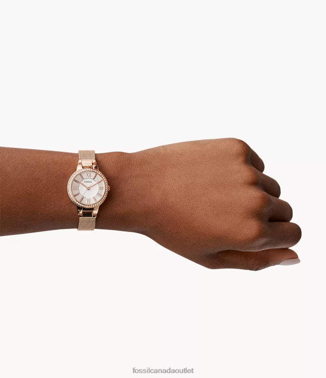 Fossil Watch Women Rose Gold-Tone Virginia Three-Hand Stainless Steel Mesh Watch D2VPL37