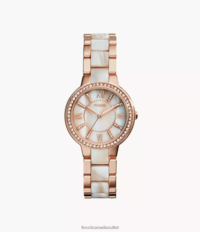 Fossil Watch Women Rose-Tone Virginia & Horn Acetate Stainless Steel Watch D2VPL109