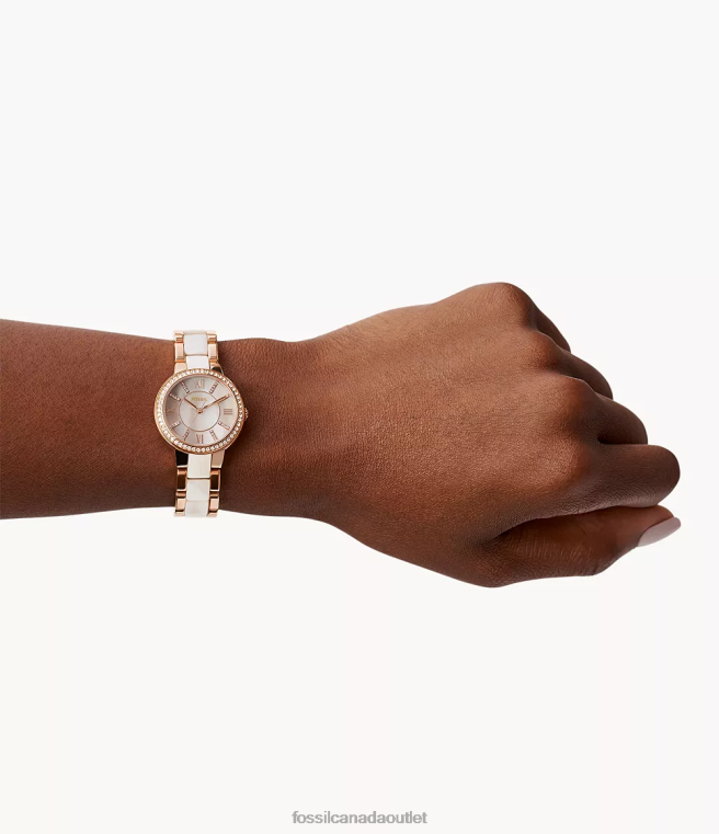 Fossil Watch Women Rose-Tone Virginia & Horn Acetate Stainless Steel Watch D2VPL109