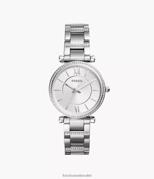 Fossil Watch Women Silver Carlie Three-Hand Stainless Steel Watch D2VPL42