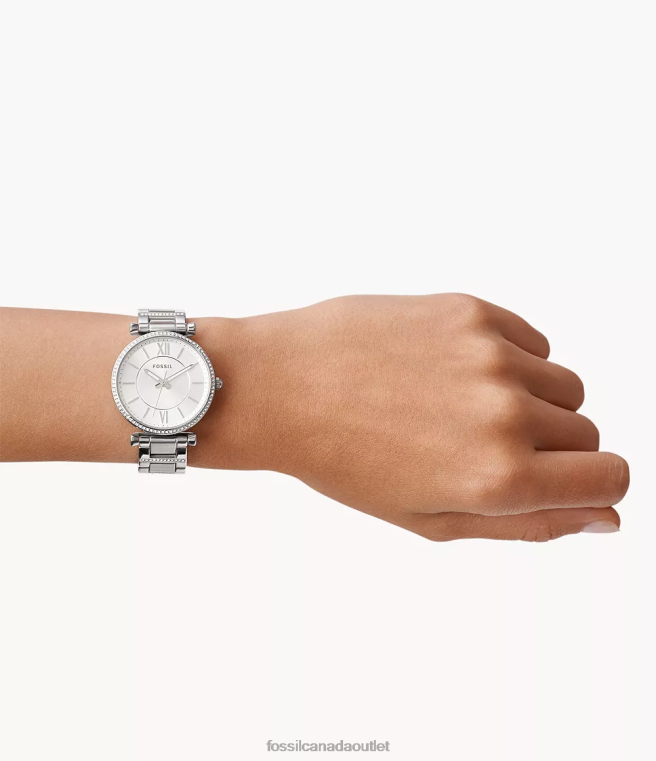 Fossil Watch Women Silver Carlie Three-Hand Stainless Steel Watch D2VPL42