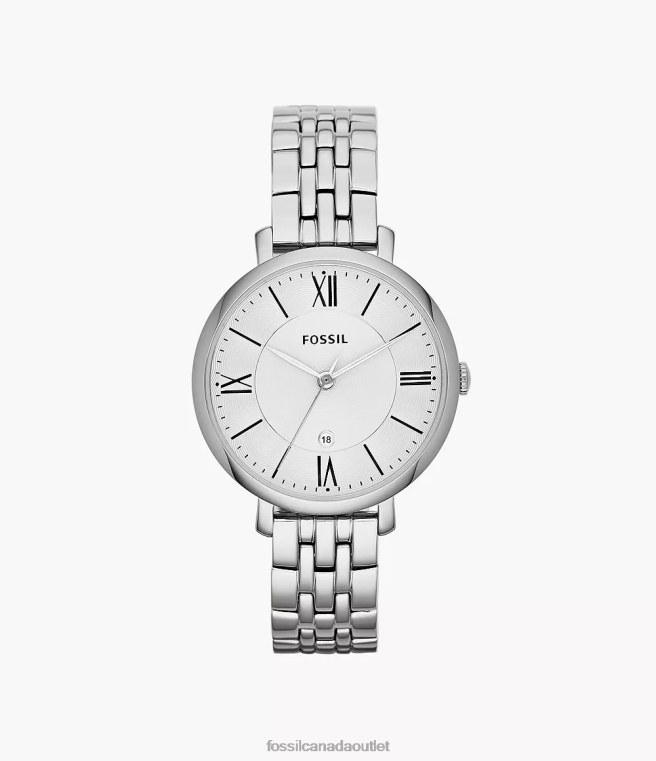 Fossil Watch Women Silver Jacqueline Three-Hand Date Stainless Steel Watch D2VPL59