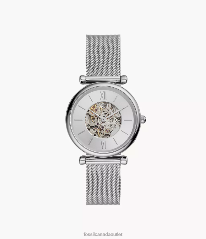 Fossil Watch Women Silver-Tone Carlie Automatic Stainless Steel Mesh Watch D2VPL62