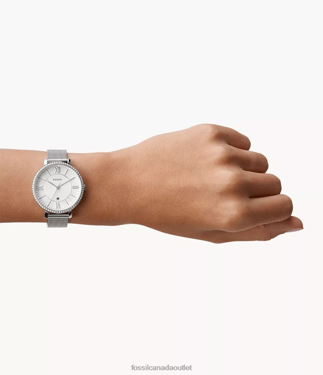 Fossil Watch Women Silver Tone Jacqueline Three-Hand Date Stainless Steel Watch D2VPL25