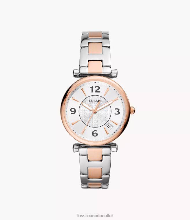 Fossil Watch Women Two-Tone Carlie Three-Hand Date Stainless Steel Watch D2VPL64