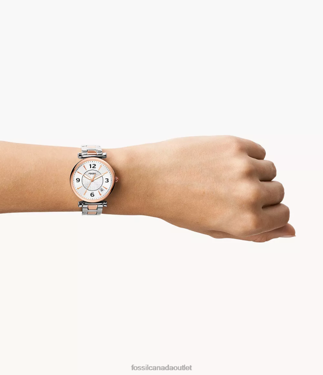 Fossil Watch Women Two-Tone Carlie Three-Hand Date Stainless Steel Watch D2VPL64